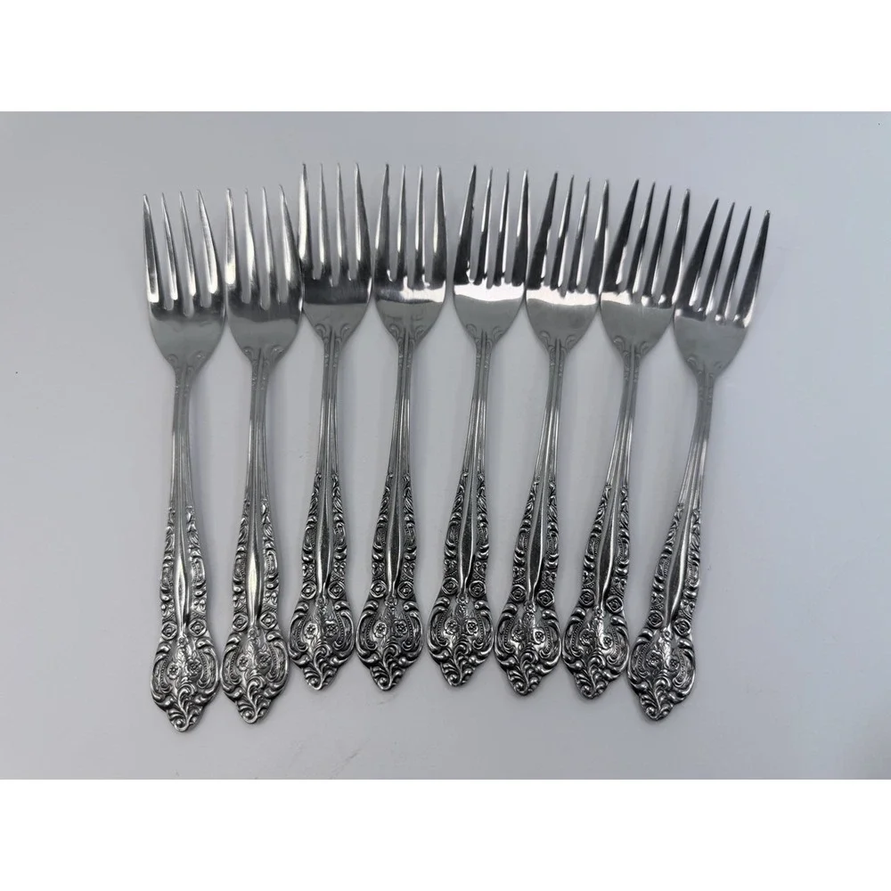 Stanley Roberts DYNASTY Stainless 5 Petal Flower Set of 8 Salad Forks Japan